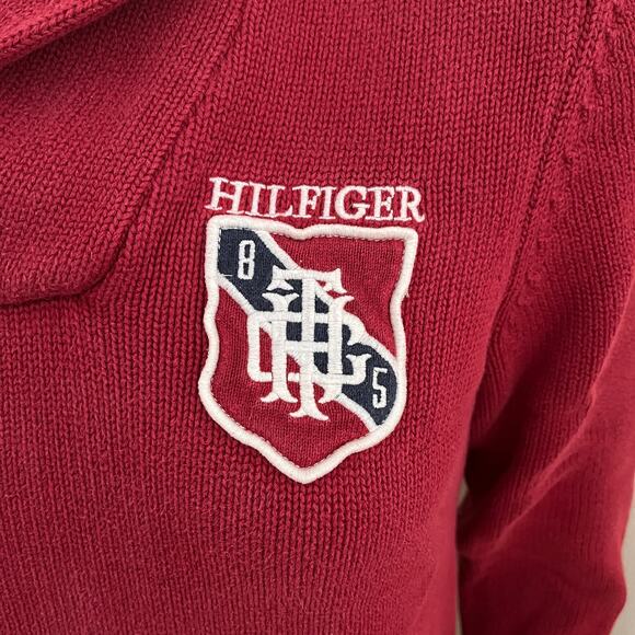 VTG TOMMY HILFIGER Crest Patch Collegiate Sweater in Red  Y2K  SZ XS - Picture 3 of 12